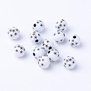 Craft Acrylic Beads, Round with Star, Black, 7~8mm, Hole: 1.5mm, about 2000pcs/500g(SACR-S201-06)