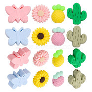 16Pcs 8 Style Food Grade Eco-Friendly Silicone Beads, Chewing Beads For Teethers, DIY Nursing Necklaces Making, Cactus & Daisy & Pineapple & Butterfly, Mixed Color, 20.5~25x15~30x8~12mm, Hole: 2~2.3mm, 2pcs/style(SIL-CA0002-06)