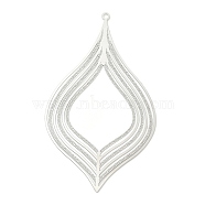 304 Stainless Steel Filigree Big Pendants, Etched Metal Embellishments, Teardrop Charm, Stainless Steel Color, 79x45x0.2mm, Hole: 2mm(STAS-K257-02P)