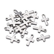 304 Stainless Steel Charms, Laser Cut, Cross, Stainless Steel Color, 12x7x1mm, Hole: 1.4mm(STAS-F255-039P)