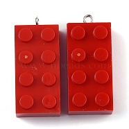 Opaque Acrylic Pendants, with Platinum Iron Loop, Long Rectangle Building Block Charms, Red, 36x16x11.5mm, Hole: 1.5mm(MACR-B0001-02H)