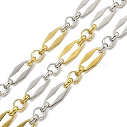 Ion Plating(IP) 304 Stainless Steel Two-Tone Dapped Chains, with Spool, Soldered, Real 18K Gold Plated, 15x7x1mm, about 32.81 Feet(10m)/Roll(CHS-M006-07PG)