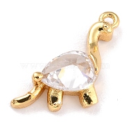 Brass Micro Pave Clear Cubic Zirconia Charms, Long-Lasting Plated, Dinosaur, Golden, 12x11x4.5mm, Hole: 1mm(ZIRC-L097-039G)