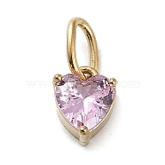 316 Stainless Steel Micro Pave Cubic Zirconia Charms, Heart, Golden, Plum, 8x6.5x5mm, Hole: 5x3mm(ZIRC-P108-01G-E)