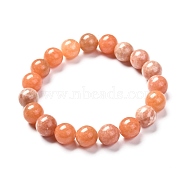 Natural Peach Calcite Round Beads Stretch Bracelet for Her, Bead: 10~10.5mm, Inner Diameter: 2-1/8 inch(5.3cm)(BJEW-JB06822-02)