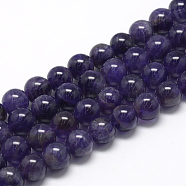 Natural Amethyst Beads Strands, Grade A, Round, 10mm, Hole: 1mm, about 40pcs/strand, 15.7 inch(X-G-R446-10mm-21)