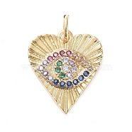 Brass Micro Pave Cubic Zirconia Pendants, Long-Lasting Plated, Heart with Eye, Colorful, Real 18K Gold Plated, 16x14x2mm, Hole: 3.1mm(X-ZIRC-G160-47G)