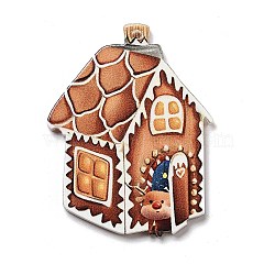 Christmas Theme Opaque Printed Acrylic Pendants, House, 42x32x2.5mm, Hole: 1.5mm(SACR-Z005-07D)