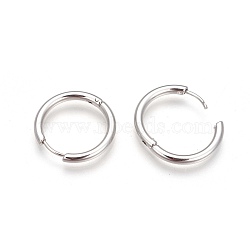 304 Stainless Steel Hoop Earrings, Manual Polishing Huggie Earrings, Stainless Steel Color, 12 Gauge, 16x2mm, Pin: 0.8mm(±0.1mm), Inner Diameter: 12mm(EJEW-P177-P-08)