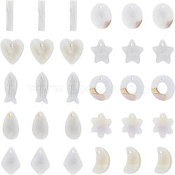 Natural Freshwater Shell Charms/Pendants, Mixed Shapes, Beige, 7.4x7.3x2.5cm, 10 Shapes, 10pcs/shape, 100pcs/box(SHEL-NB0001-03)