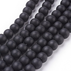Synthetic Black Stone Beads Strands, Frosted, Round, Black, 8mm, Hole: 1mm, about 48pcs/strand, 15 inch(G508-1)
