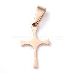 304 Stainless Steel Pendants, Cross, Rose Gold, 20x12x1.2mm, Hole: 3.5x7mm(STAS-H122-03RG)
