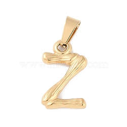 304 Stainless Steel Pendants, Bamboo Style, Letter, Golden Color, Letter.Z, 18x11.5x3mm, Hole: 3x7mm(STAS-F235-01G-Z)