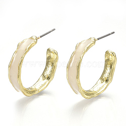 Alloy Stud Earrings, Half Hoop Earrings, with Enamel and Steel Pins, Light Gold, Antique White, 21.5x23x5.5mm, Pin: 0.7mm(X-PALLOY-S121-18E)