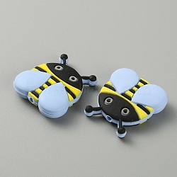 Food Grade Eco-Friendly Silicone Beads, Bee, Light Sky Blue, 30x28x8mm, Hole: 2mm(SIL-WH0013-25B)