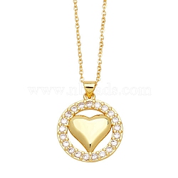 Brass Micro Pave Cubic Zirconia Pendant Necklaces, Heart, Golden, 17.72 inch(45cm), Pendant: 25x18mm(PW-WG64309-02)