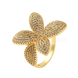 Brass Micro Pave Clear Cubic Zirconia Finger Rings for Women, Flower, Real 18K Gold Plated, Inner Diameter: 17.6mm(RJEW-A048-11G)