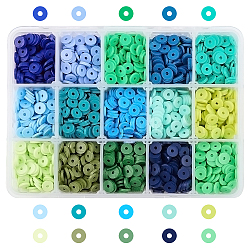 Handmade Polymer Clay Beads, Disc/Flat Round, Heishi Beads, Mixed Color, 6x1mm, Hole: 2mm, 15colors, about 266~280pcs/color, 3990~4200pcs/box(CLAY-PH0001-21-6mm)