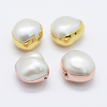 Natural Cultured Freshwater Pearl Beads, Edge Plated, Potato, Mixed Color, 10~12x10~13x6~9mm, Hole: 0.5mm