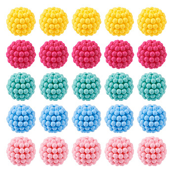 50Pcs 5 Colors Rubberized Style Acrylic Beads, Berry Beads, Combined Beads, Round, Mixed Color, 12x11.5mm, Hole: 1.6mm, 10pcs/color