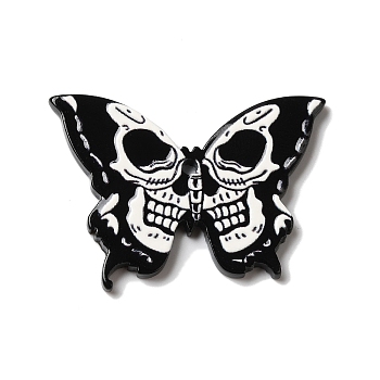 Printed Halloween Themed Acrylic Pendants, Skull, Black, 37x27x3mm, Hole: 1.8mm