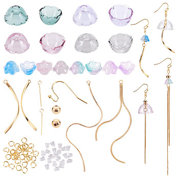 Elite DIY Wind Chime Shape Drop Earring Making Kit, Inclduing Glass Flower Beads & Bead Cone, Brass Earring Hooks & Tassel Pendants & Beads, 304 Stainless Steel Pendants, Mixed Color, 114Pcs/box