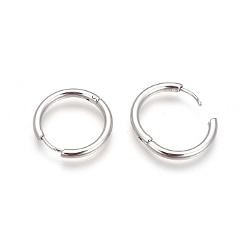304 Stainless Steel Hoop Earrings, Manual Polishing Huggie Earrings, Stainless Steel Color, 12 Gauge, 16x2mm, Pin: 0.8mm(±0.1mm), Inner Diameter: 12mm