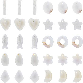 Natural Freshwater Shell Charms/Pendants, Mixed Shapes, Beige, 7.4x7.3x2.5cm, 10 Shapes, 10pcs/shape, 100pcs/box