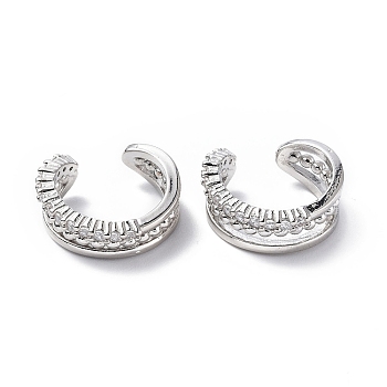 Clear Cubic Zirconia Cuff Earrings, Brass Jewelry for Women, Platinum, 16x7mm