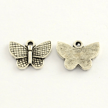 Tibetan Style Zinc Alloy Butterfly Charms, Antique Silver, 11x12.5x2mm, Hole: 1.5mm, about 1538pcs/1000g