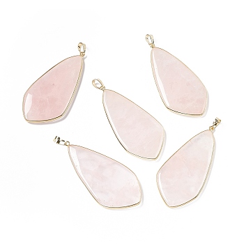 Natural Rose Quartz Big Pendants, Teardrop Charms, with Rack Plating Golden Tone Brass Findings, Cadmium Free & Lead Free, 60~70x30~35x5mm, Hole: 8.5x5.5mm
