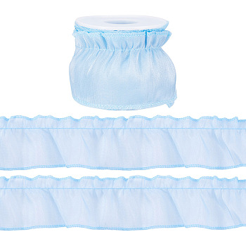 5m Polyester Lace Ribbon, Ruffled Lace Ribbon, for Curtain Accessories, with Plastic Empty Spools, Light Sky Blue, 3 inch(75mm), about 5.47 Yards(5m)/Set