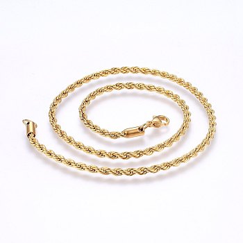 304 Stainless Steel Rope Chain Necklaces, with Lobster Claw Clasps, Real 18K Gold Plated, 17.7 inch(45cm), 4mm