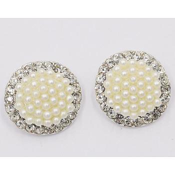 Acrylic Pearl & Rhinestone Shank Buttons, with Silver Plated Alloy Findings, 1-Hole, Flat Round, WhiteSmoke, 19mm, Hole: 2mm