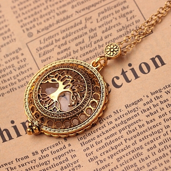 Magnifying Glass Magnetic Locket Pendant Necklaces for Women, with Zinc Alloy Cable Chains, Antique Golden, Tree of Life Pattern, 26.18 inch(66.5cm)
