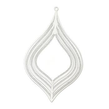 304 Stainless Steel Filigree Big Pendants, Etched Metal Embellishments, Teardrop Charm, Stainless Steel Color, 79x45x0.2mm, Hole: 2mm