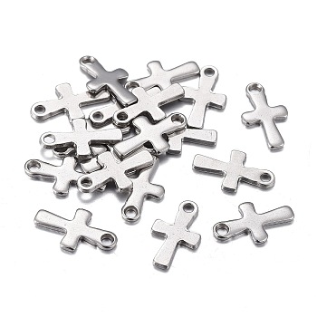 304 Stainless Steel Charms, Laser Cut, Cross, Stainless Steel Color, 12x7x1mm, Hole: 1.4mm