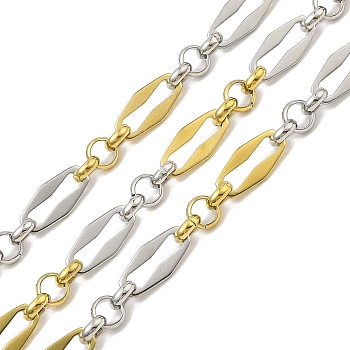 Ion Plating(IP) 304 Stainless Steel Two-Tone Dapped Chains, with Spool, Soldered, Real 18K Gold Plated, 15x7x1mm, about 32.81 Feet(10m)/Roll