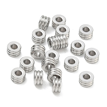 304 Stainless Steel Spacer Beads, Grooved olumn, Tarnish Free, Stainless Steel Color, 4.5x2.5mm, Hole: 2mm