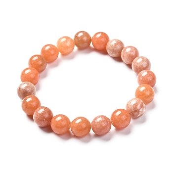 Natural Peach Calcite Round Beads Stretch Bracelet for Her, Bead: 10~10.5mm, Inner Diameter: 2-1/8 inch(5.3cm)