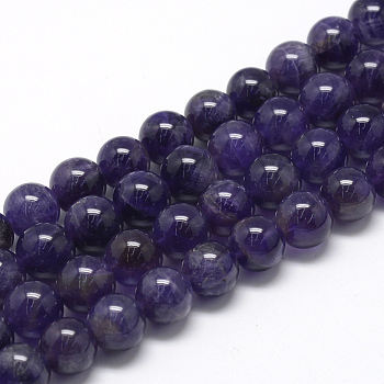 Natural Amethyst Beads Strands, Grade A, Round, 10mm, Hole: 1mm, about 40pcs/strand, 15.7 inch