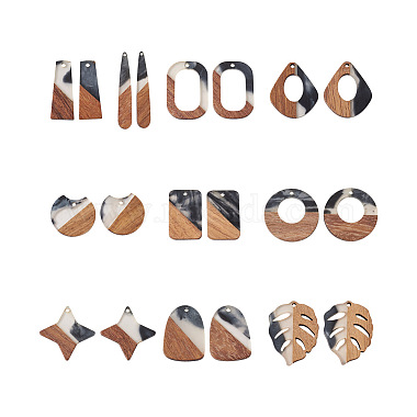 20Pcs 10 Styles Transparent Resin & Walnut Wood Pendants(RESI-YW0001-25)-2