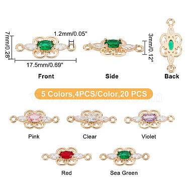 ahadermaker 20piezas 5 conectores de eslabones de circonita cúbica micro pavimentados de latón de color(KK-GA0001-14)-2