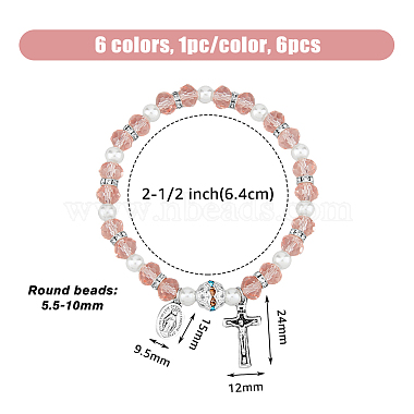 6Pcs 6 Colors Glass & Acrylic Imitation Pearl Beaded Stretch Bracelets Set(BJEW-FI0001-37)-2