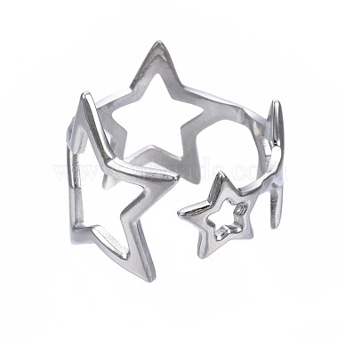 304 Stainless Steel Star Open Cuff Ring(RJEW-T023-26P)-2