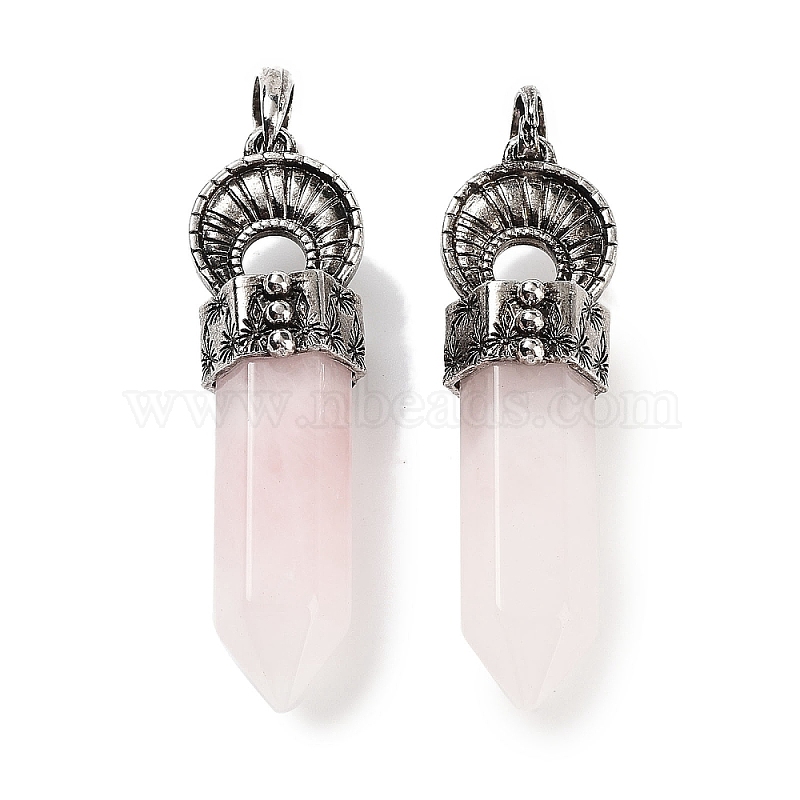 Natural Rose Quartz Pointed Big Pendants, Faceted Bullet Charms with ...