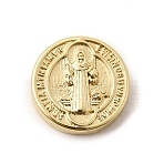 Religion Brass Beads, Long-Lasting Plated, Rack Plating, Lead Free & Cadmium Free, Flat Round with Saint Charm, Real 18K Gold Plated, 14.5x4mm, Hole: 1.2mm(KK-H267-096G)