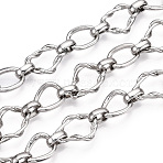 Alloy Teardrop with Twining Chains, Unwelded, with Spool, Platinum, 20x13.5x3mm, Small Ring: 15x11x2mm, Oval Links: 9x3x1mm, about 32.81 Feet(10m)/Roll(LCHA-T001-12P)