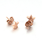 Ion Plating(IP) 304 Stainless Steel Ear Studs, Hand Polished Hypoallergenic Earrings, Star, Rose Gold, 7x7x1.3mm, Pin: 0.8mm(EJEW-P045-05RG)