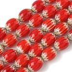 Handmade Millefiori Glass Oval Bead Strands, Chevron Beads, Single Flower Design, Red, 13~13.5x10mm, Hole: 1.2~1.4mm, about 28pcs/strand, 13.98''~14.21''(35.5~36.1cm)(LK-Z001-01A-01)